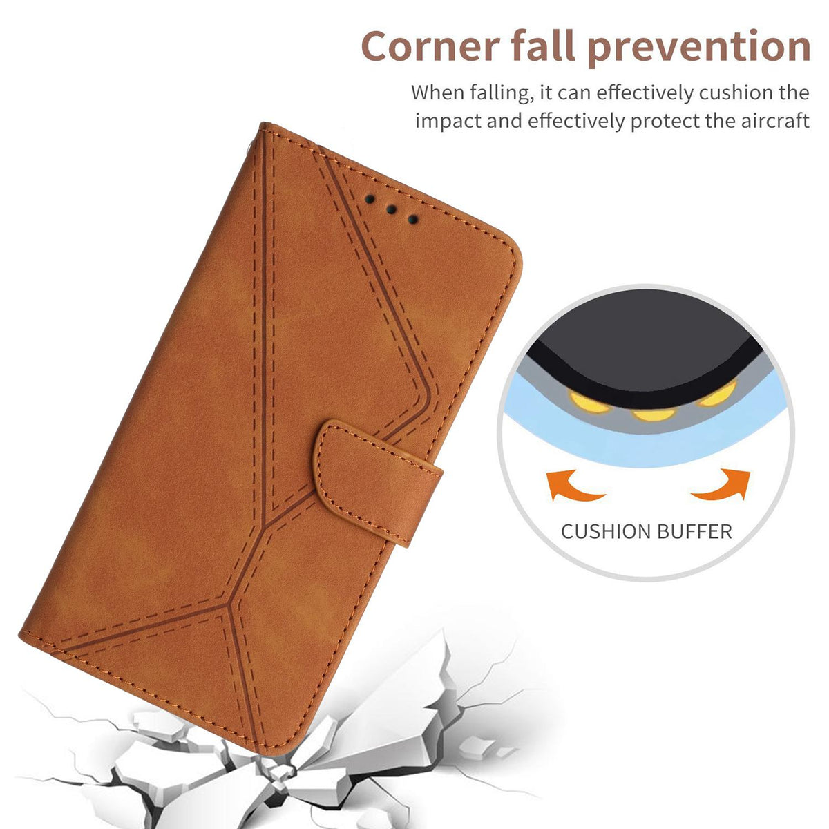 Compatible with iPhone 18 Pro Max & 17 Pro Max Stitching Embossed Leather Phone Case - Brown