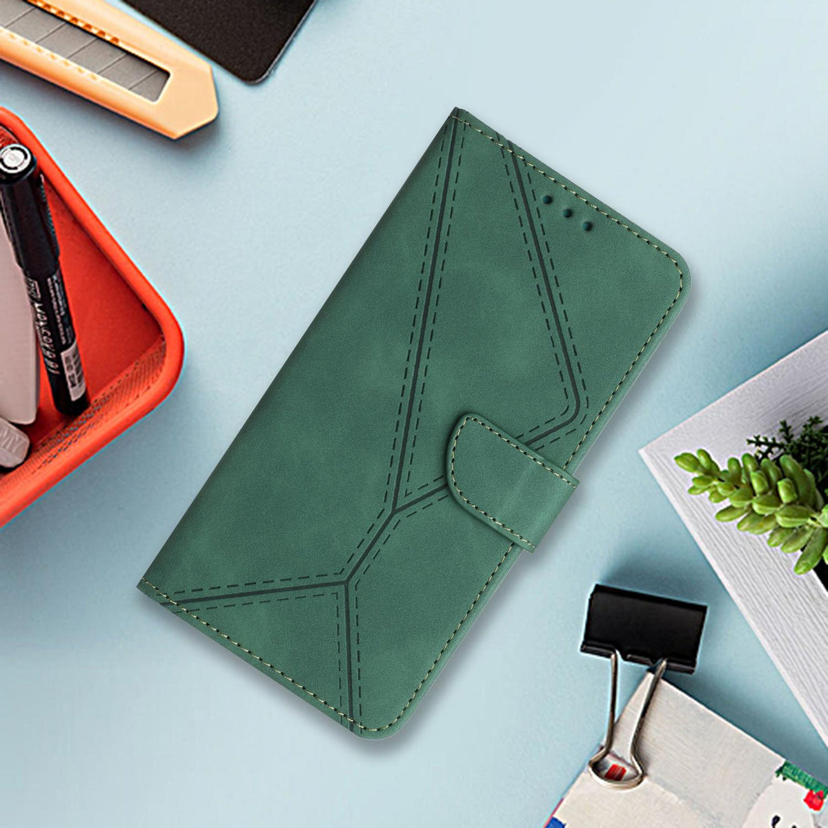 Compatible with iPhone 18 Pro Max & 17 Pro Max Stitching Embossed Leather Phone Case - Green