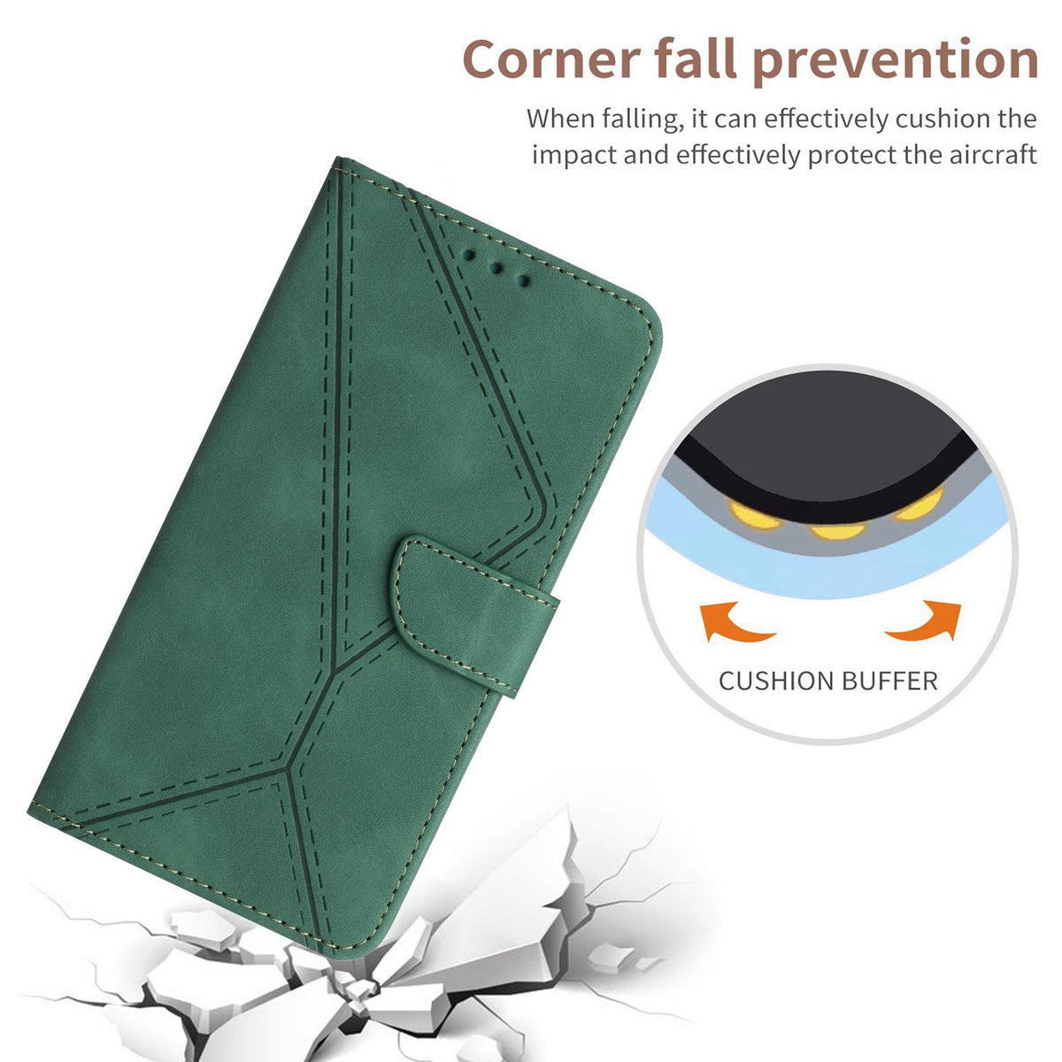 Compatible with iPhone 18 Pro Max & 17 Pro Max Stitching Embossed Leather Phone Case - Green