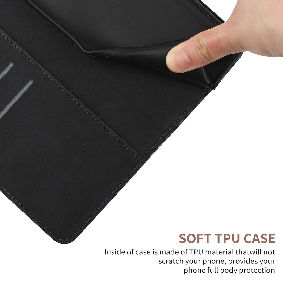 Compatible with iPhone 18 Pro Max & 17 Pro Max Stitching Embossed Leather Phone Case - Black