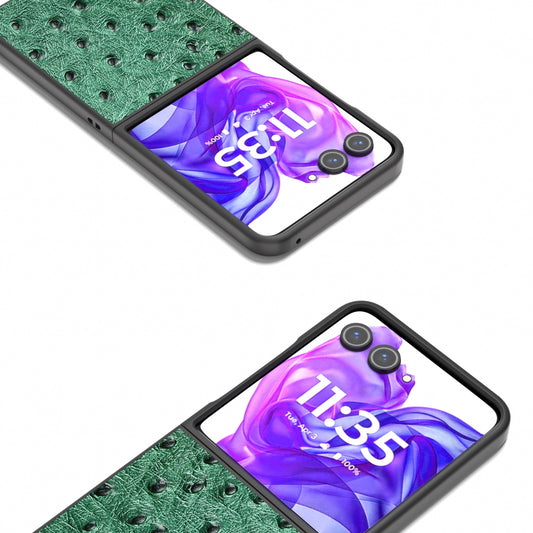 For Motorola Razr 50 Ultra ABEEL Genuine Leather Ostrich Texture Phone Case(Green)