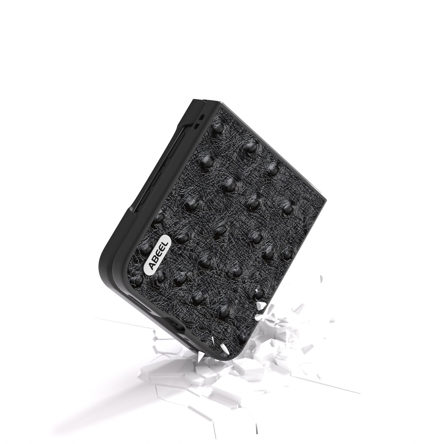 For Motorola Razr 50 Ultra ABEEL Genuine Leather Ostrich Texture Phone Case(Black)