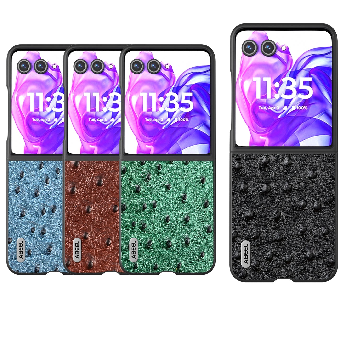 For Motorola Razr 50 Ultra ABEEL Genuine Leather Ostrich Texture Phone Case(Black)