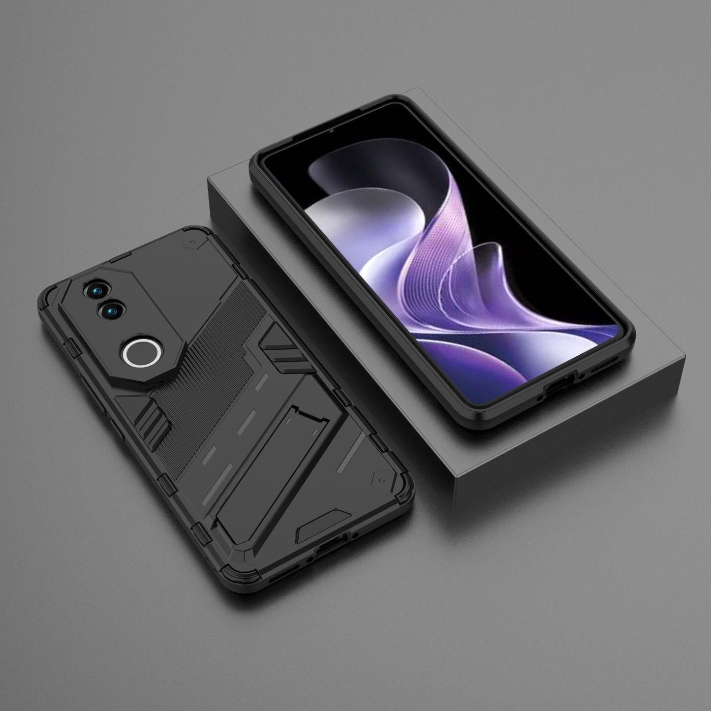 For vivo V50 5G Global Punk Armor 2 in 1 PC + TPU Phone Case with Holder(Black)