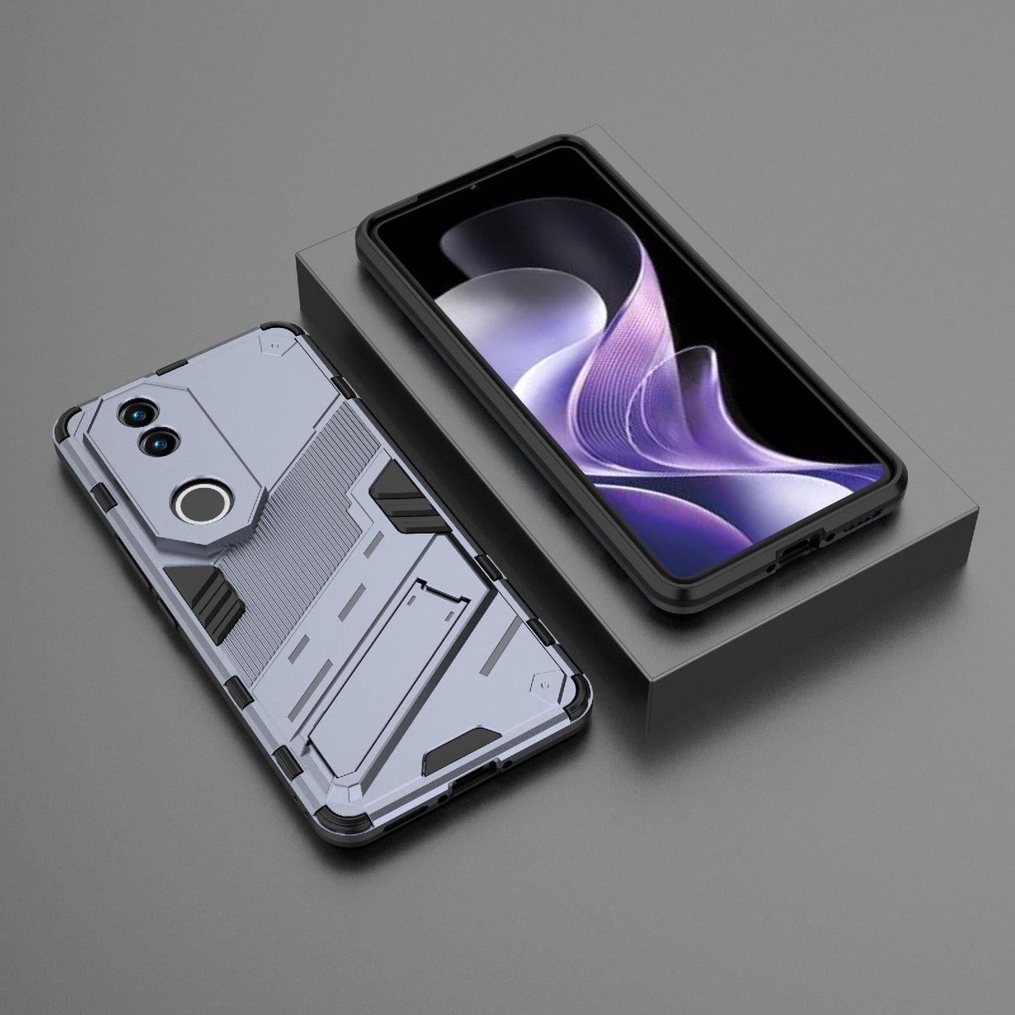 For vivo V50 5G Global Punk Armor 2 in 1 PC + TPU Phone Case with Holder(Grey)