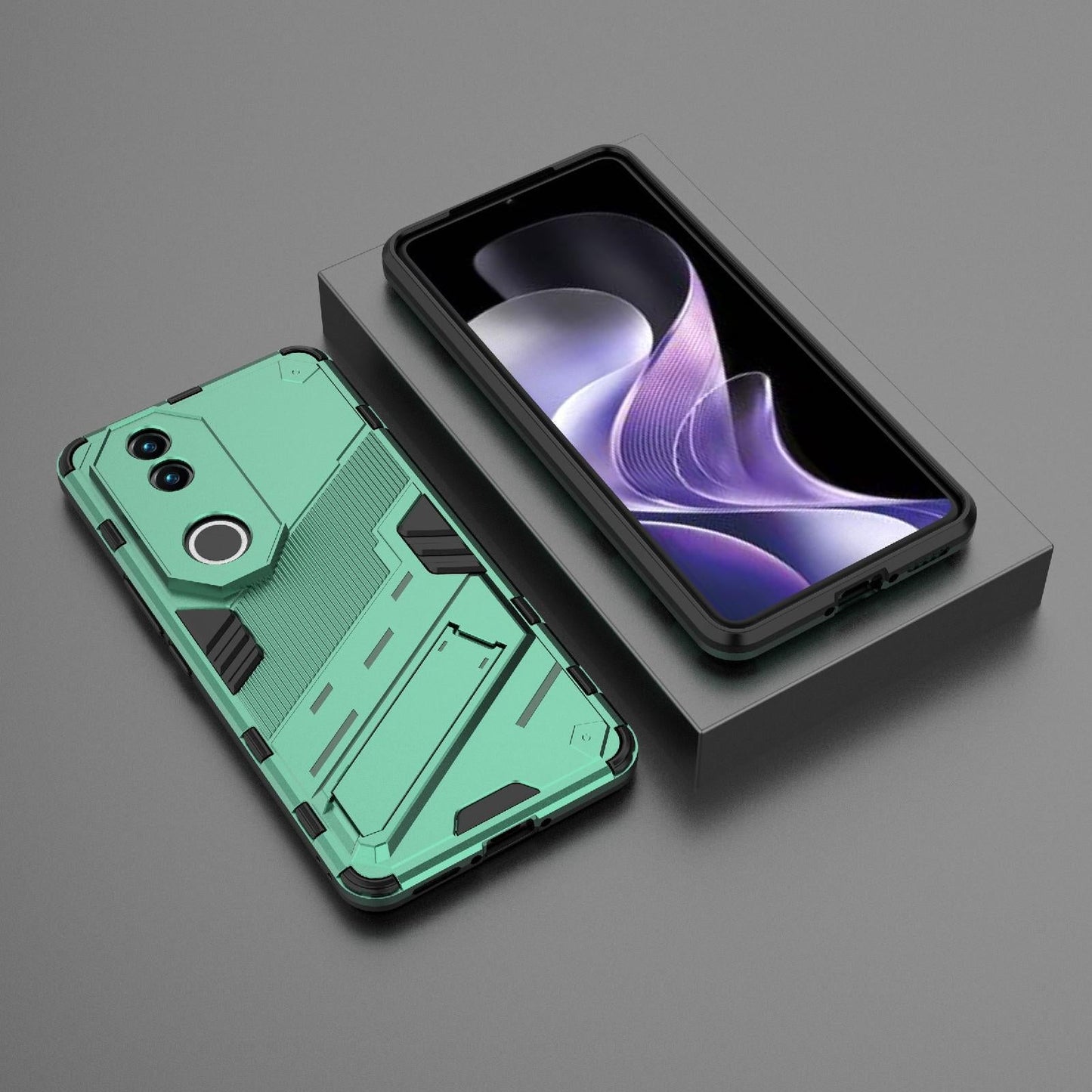 For vivo V50 5G Global Punk Armor 2 in 1 PC + TPU Phone Case with Holder(Green)