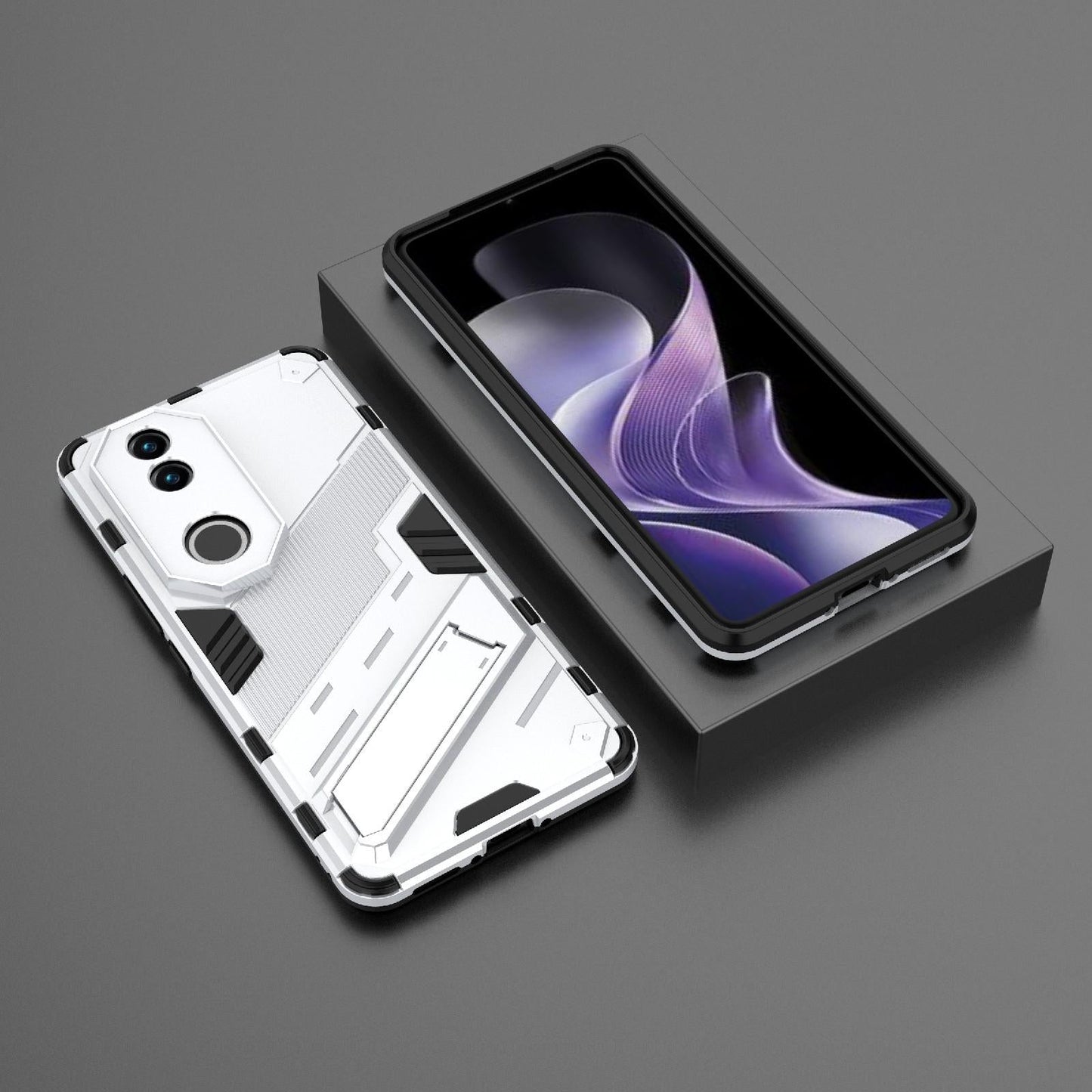 For vivo V50 5G Global Punk Armor 2 in 1 PC + TPU Phone Case with Holder(White)