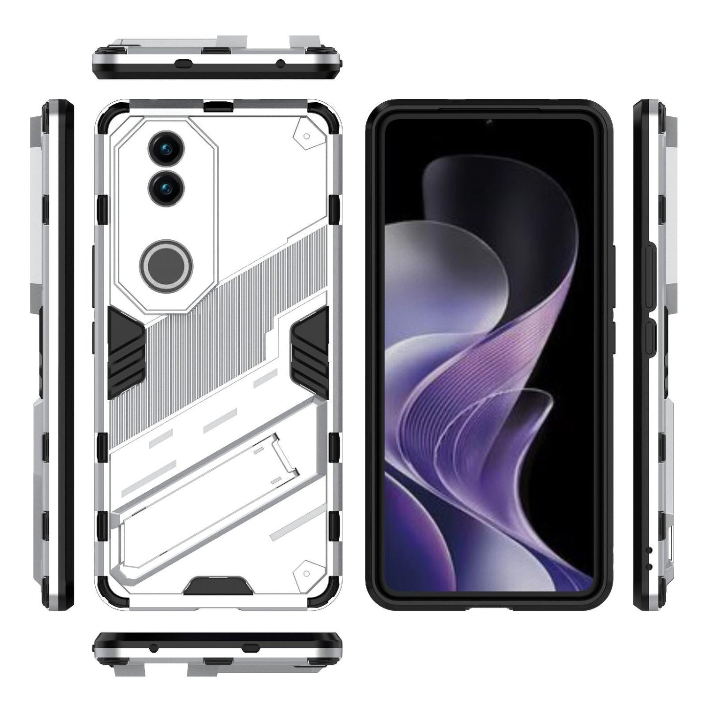 For vivo V50 5G Global Punk Armor 2 in 1 PC + TPU Phone Case with Holder(White)