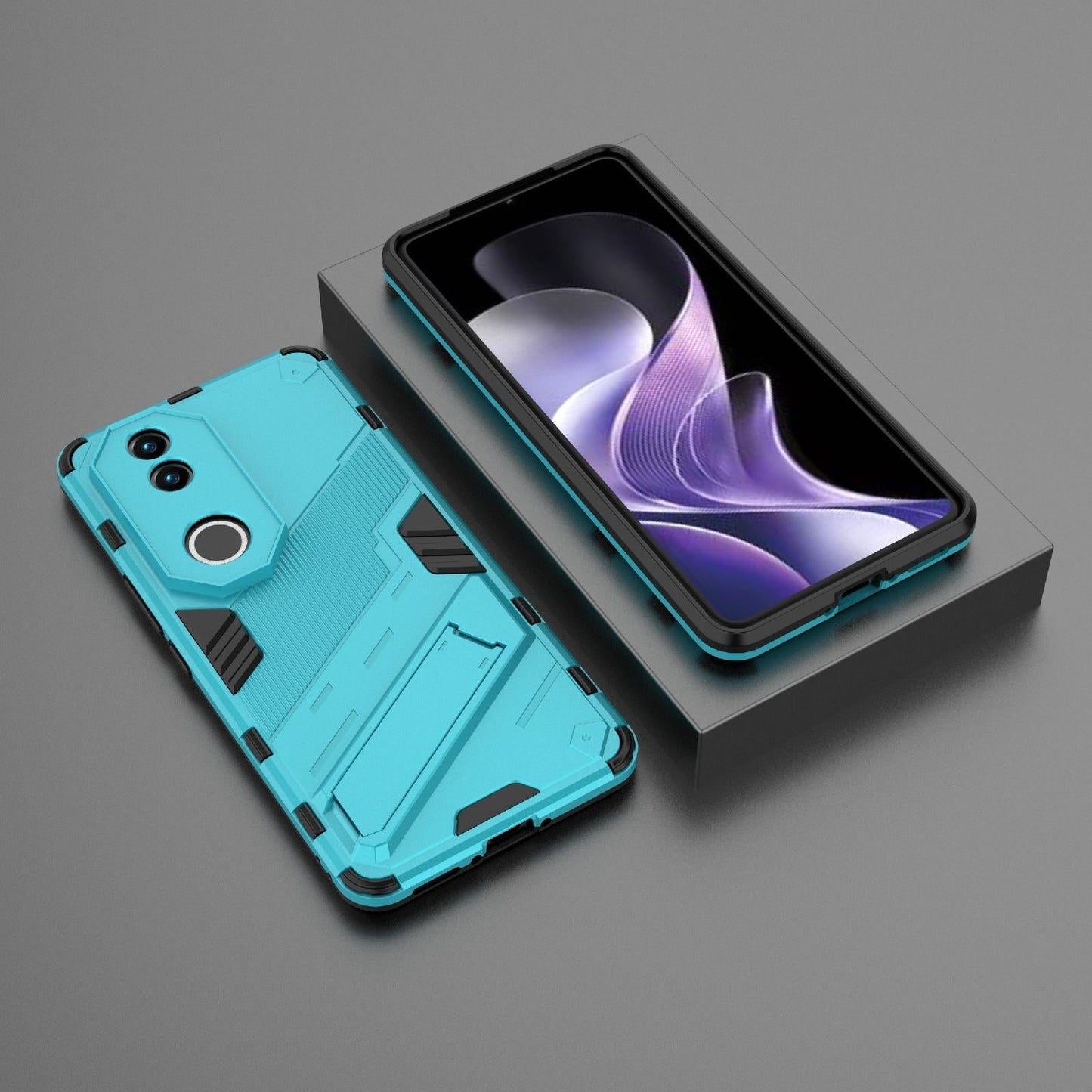 For vivo V50 5G Global Punk Armor 2 in 1 PC + TPU Phone Case with Holder(Blue)