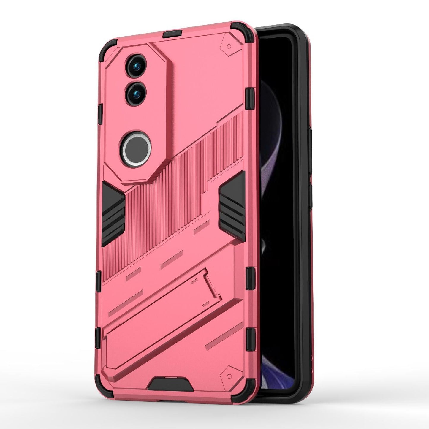 For vivo V50 5G Global Punk Armor 2 in 1 PC + TPU Phone Case with Holder(Light Red)