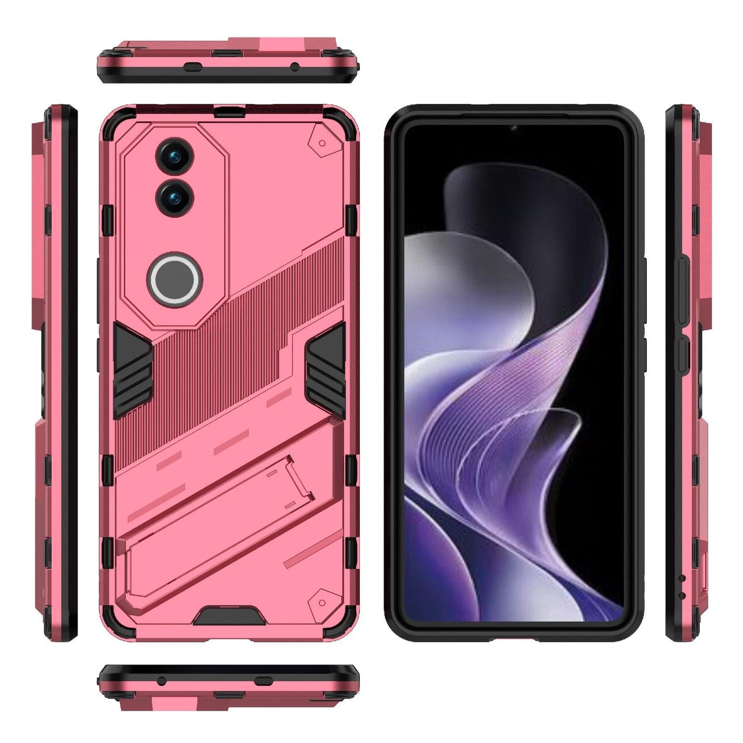 For vivo V50 5G Global Punk Armor 2 in 1 PC + TPU Phone Case with Holder(Light Red)