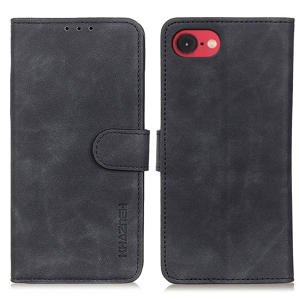 For iPhone 16e KHAZNEH Retro Texture Leather Phone Case(Black)