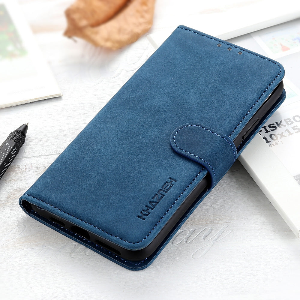 For iPhone 16e KHAZNEH Retro Texture Leather Phone Case(Blue)