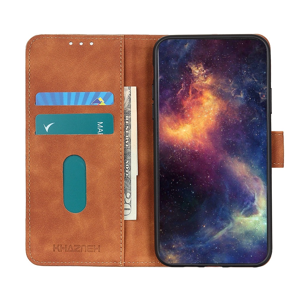 For iPhone 16e KHAZNEH Retro Texture Leather Phone Case(Brown)