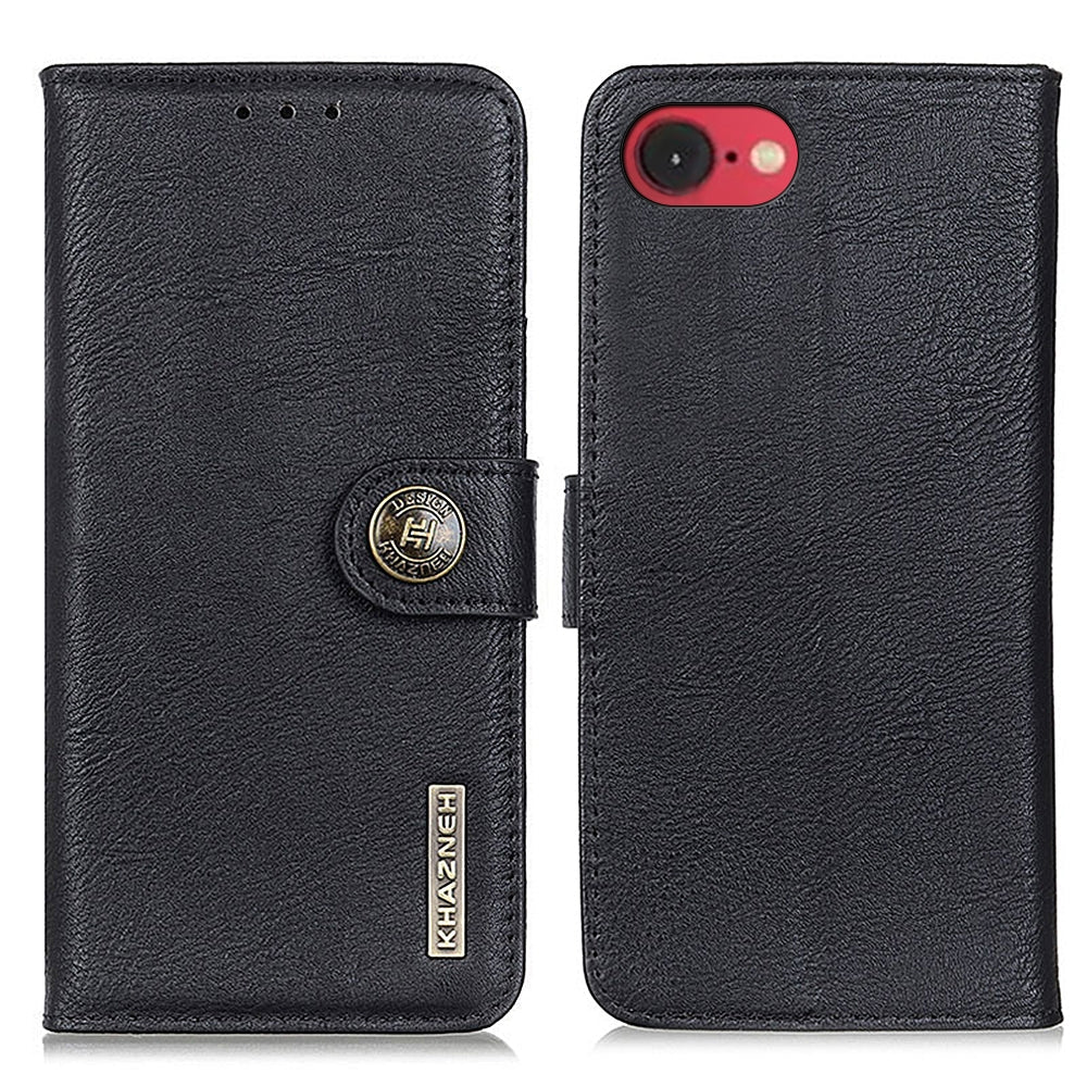 For iPhone 16e KHAZNEH Cowhide Texture Horizontal Flip Leather Phone Case(Black)