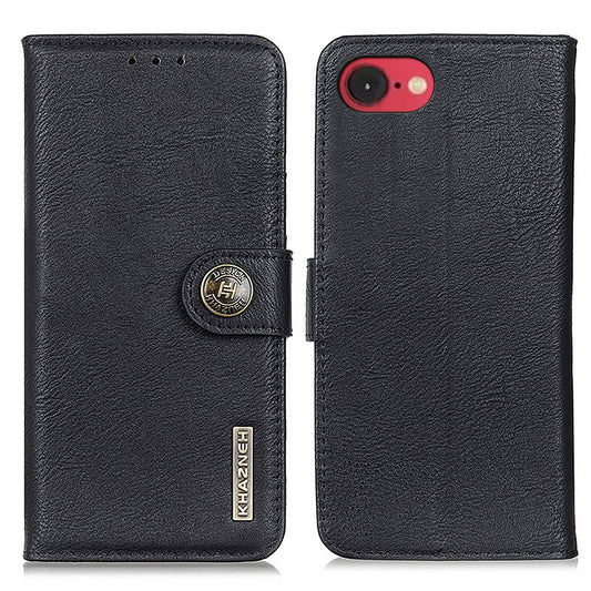 For iPhone 16e KHAZNEH Cowhide Texture Horizontal Flip Leather Phone Case(Black)
