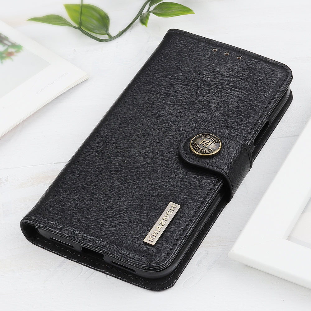 For iPhone 16e KHAZNEH Cowhide Texture Horizontal Flip Leather Phone Case(Black)