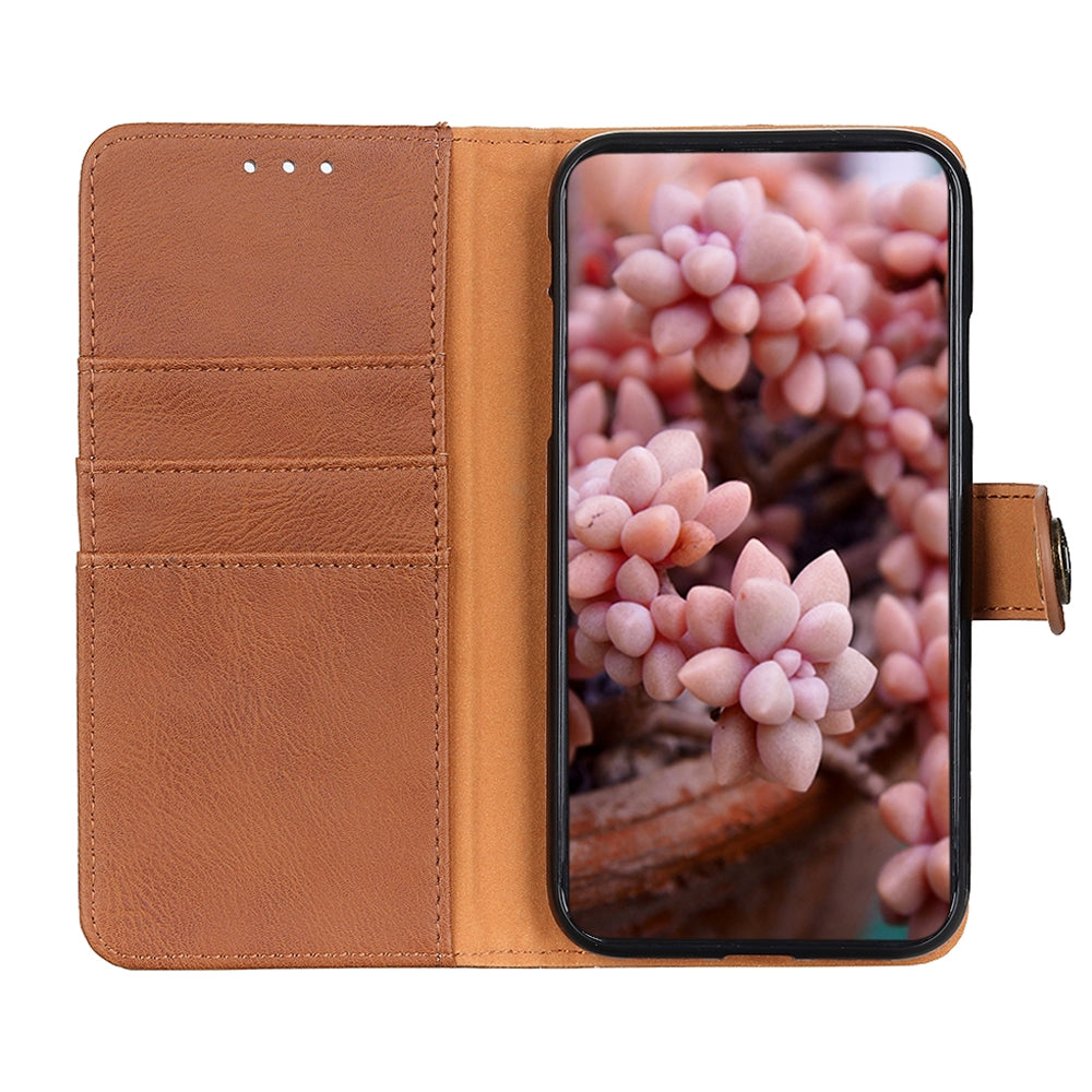 For iPhone 16e KHAZNEH Cowhide Texture Horizontal Flip Leather Phone Case(Brown)