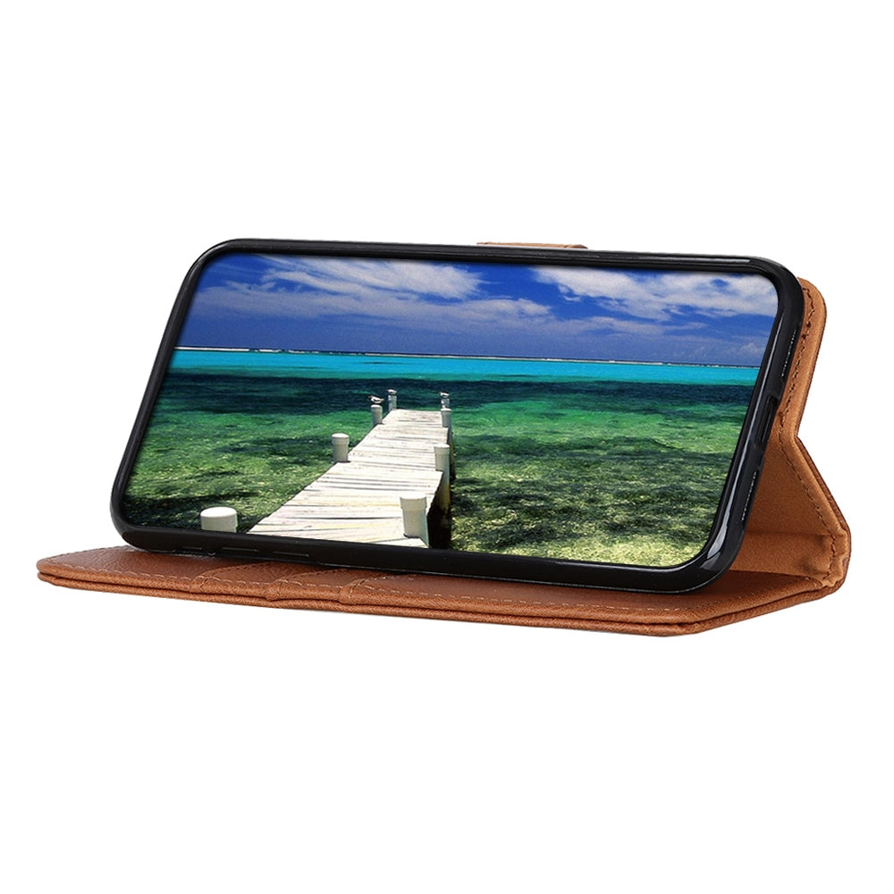 For iPhone 16e KHAZNEH Cowhide Texture Horizontal Flip Leather Phone Case(Brown)