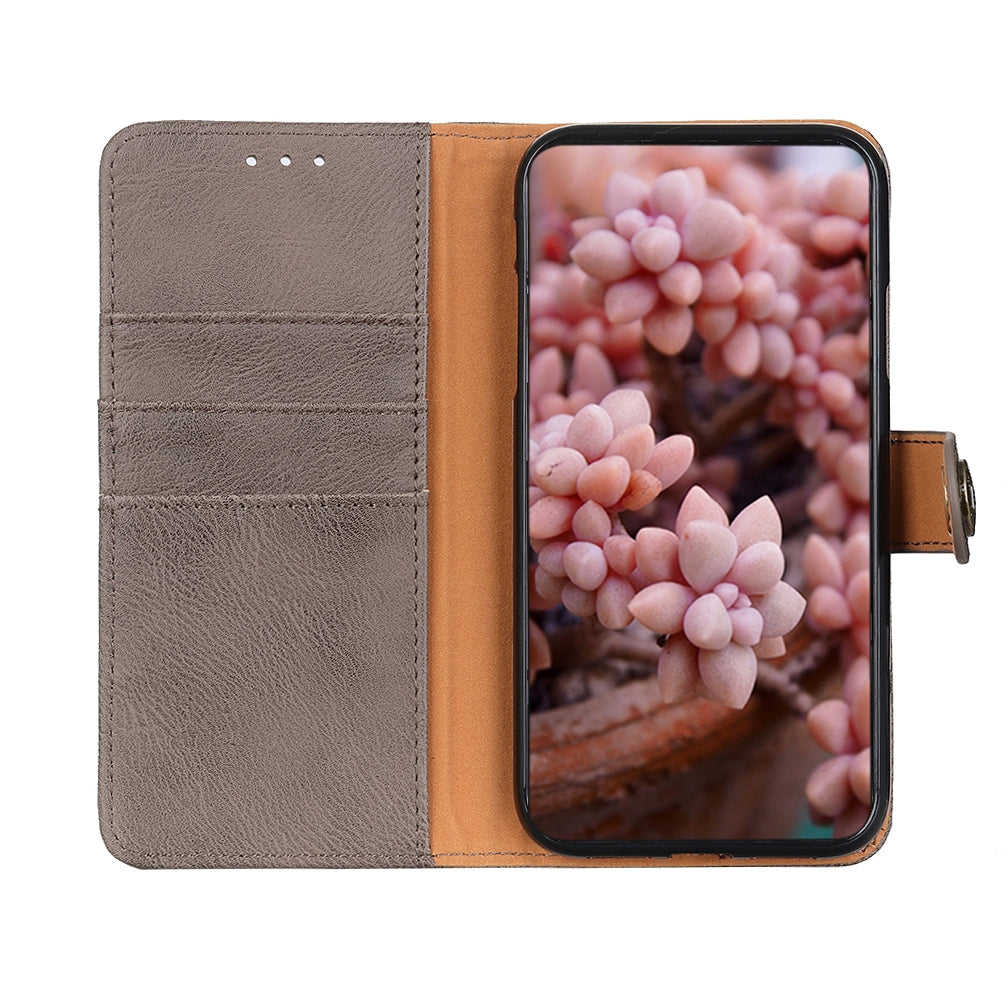For iPhone 16e KHAZNEH Cowhide Texture Horizontal Flip Leather Phone Case(Khaki)