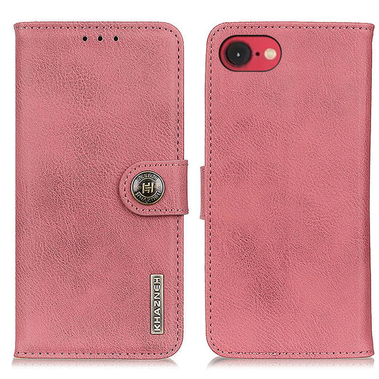 For iPhone 16e KHAZNEH Cowhide Texture Horizontal Flip Leather Phone Case(Pink)