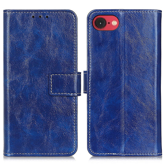For iPhone 16e Retro Crazy Horse Texture Horizontal Flip Leather Phone Case(Blue)