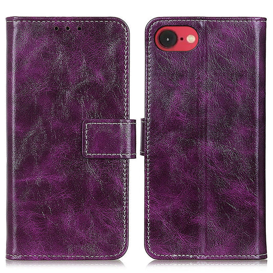 For iPhone 16e Retro Crazy Horse Texture Horizontal Flip Leather Phone Case(Purple)
