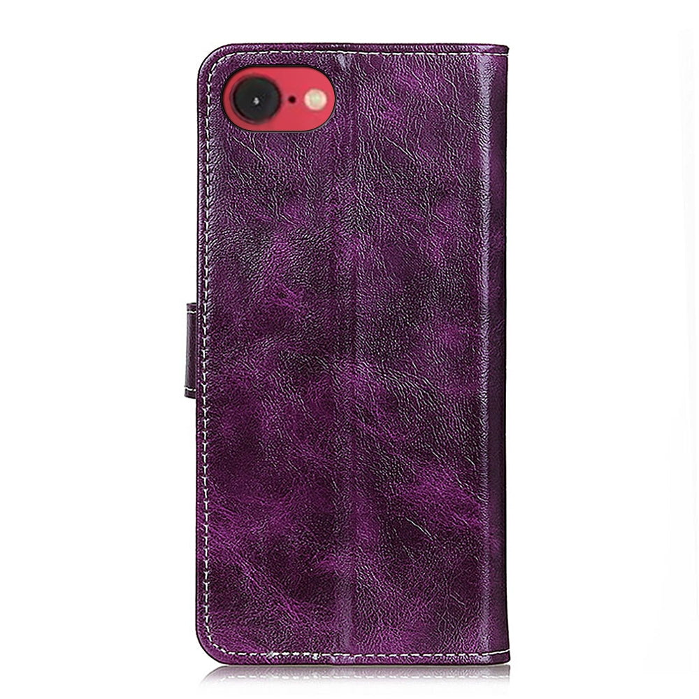 For iPhone 16e Retro Crazy Horse Texture Horizontal Flip Leather Phone Case(Purple)