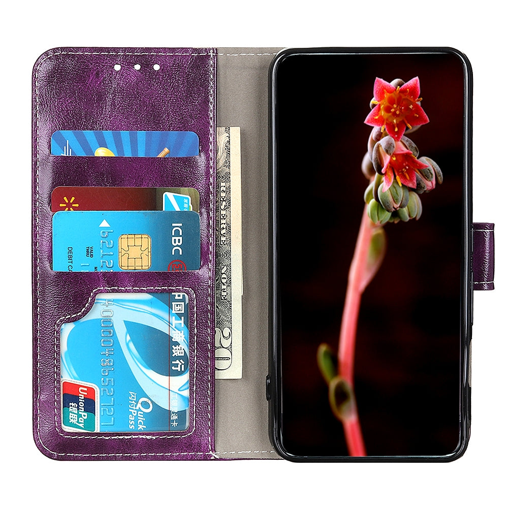 For iPhone 16e Retro Crazy Horse Texture Horizontal Flip Leather Phone Case(Purple)
