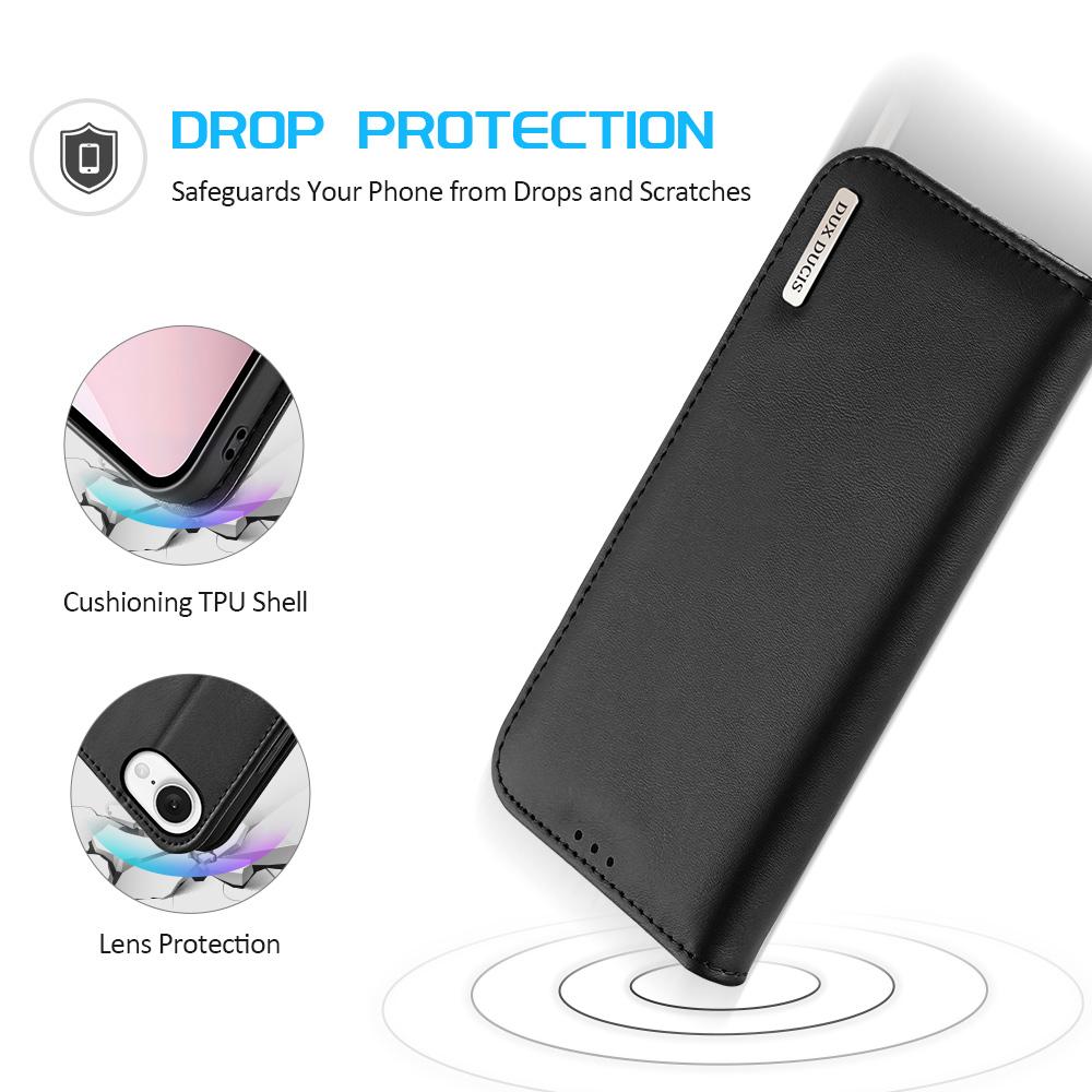 For iPhone 16e DUX DUCIS Hivo Series Cowhide + PU + TPU Flip Phone Case(Black)