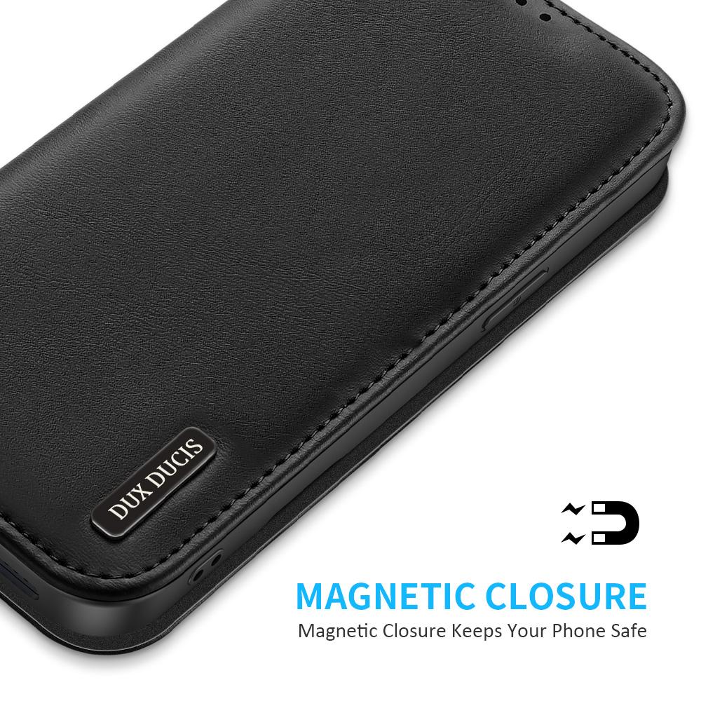 For iPhone 16e DUX DUCIS Hivo Series Cowhide + PU + TPU Flip Phone Case(Black)