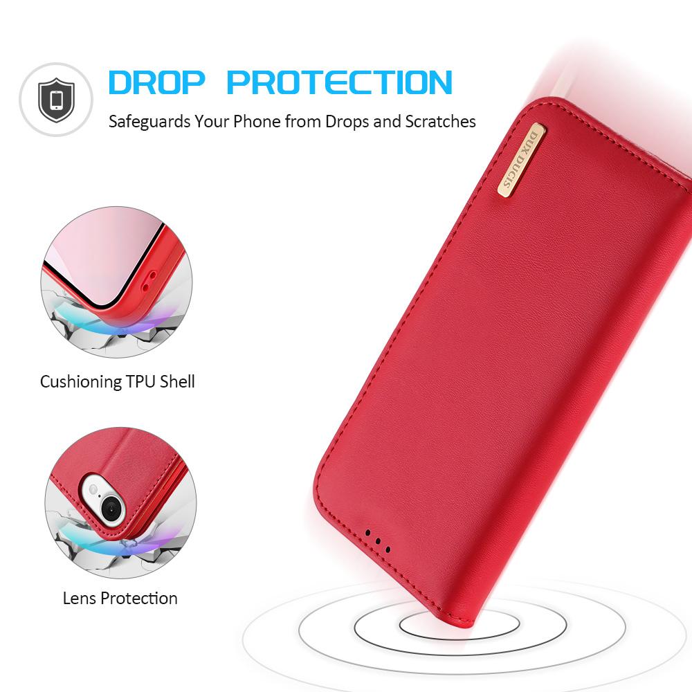 For iPhone 16e DUX DUCIS Hivo Series Cowhide + PU + TPU Flip Phone Case(Red)