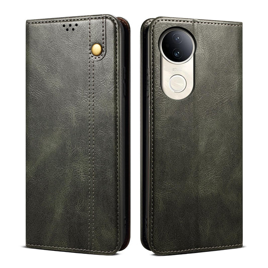 For vivo V50 Oil Wax Crazy Horse Texture Leather Phone Case(Green)