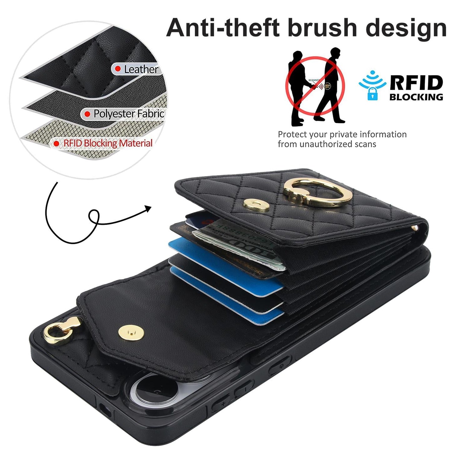 For Samsung Galaxy S25 Edge 5G Rhombic Texture Card Bag Phone Case with Long Lanyard(Black)