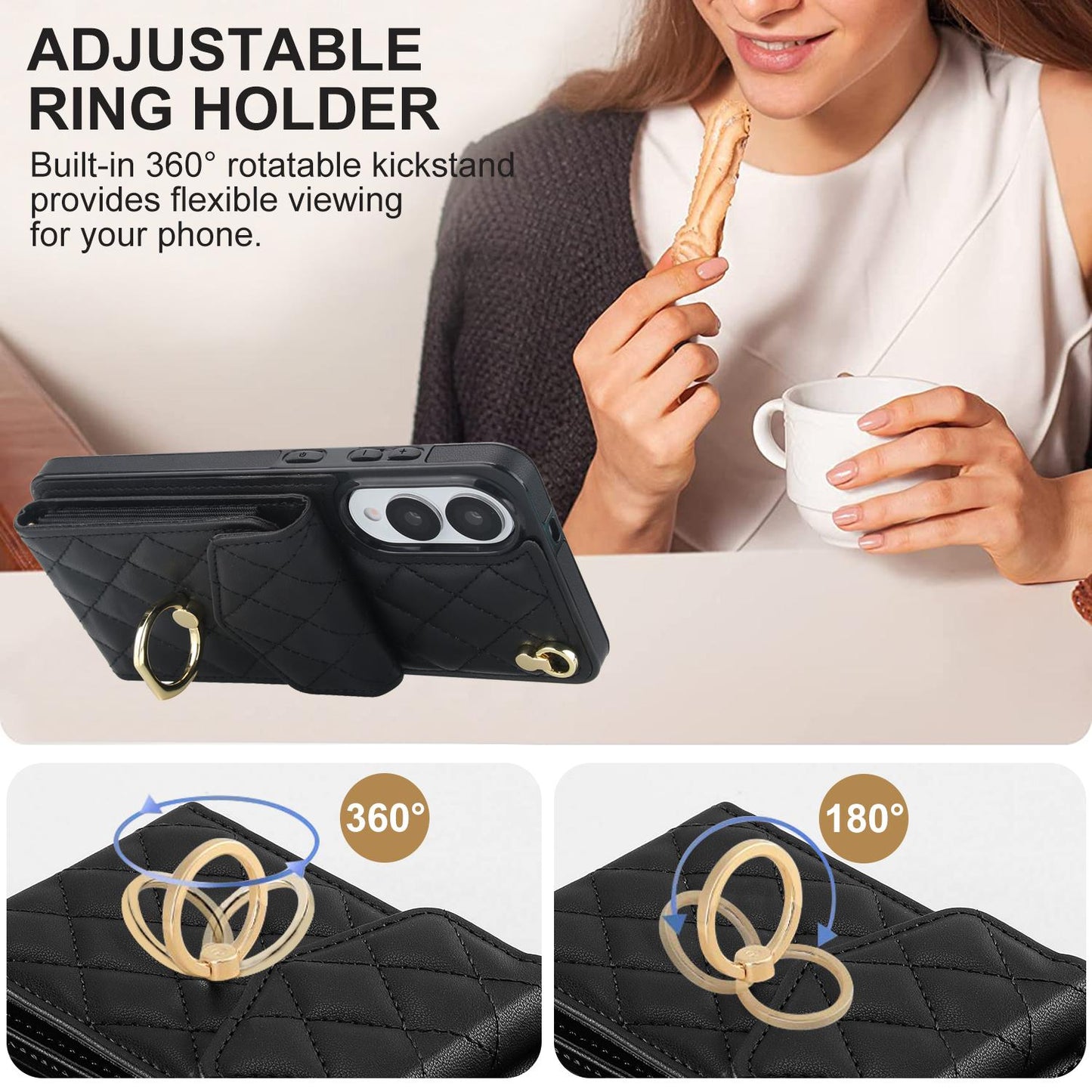 For Samsung Galaxy S25 Edge 5G Rhombic Texture Card Bag Phone Case with Long Lanyard(Black)