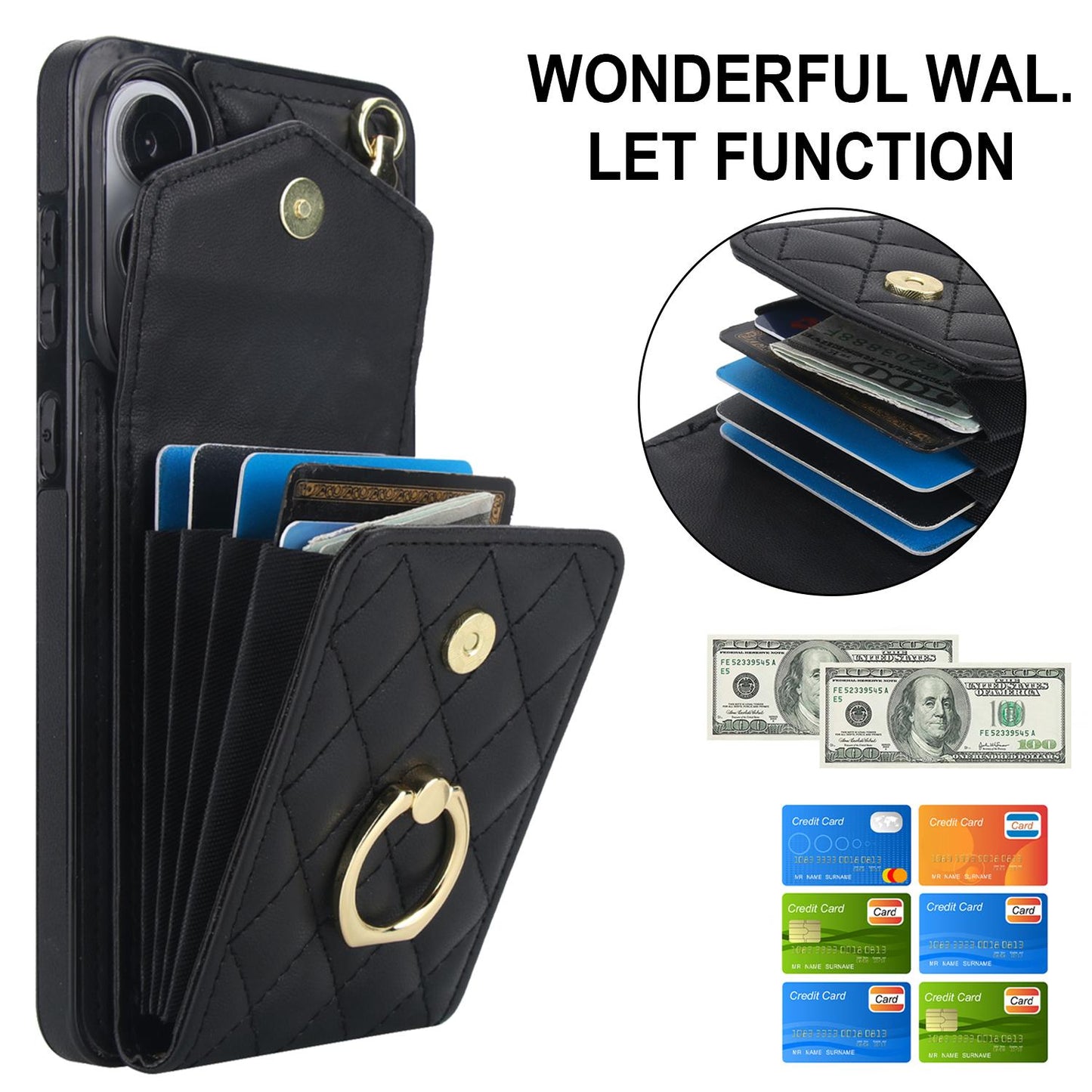 For Samsung Galaxy S25 Edge 5G Rhombic Texture Card Bag Phone Case with Long Lanyard(Black)