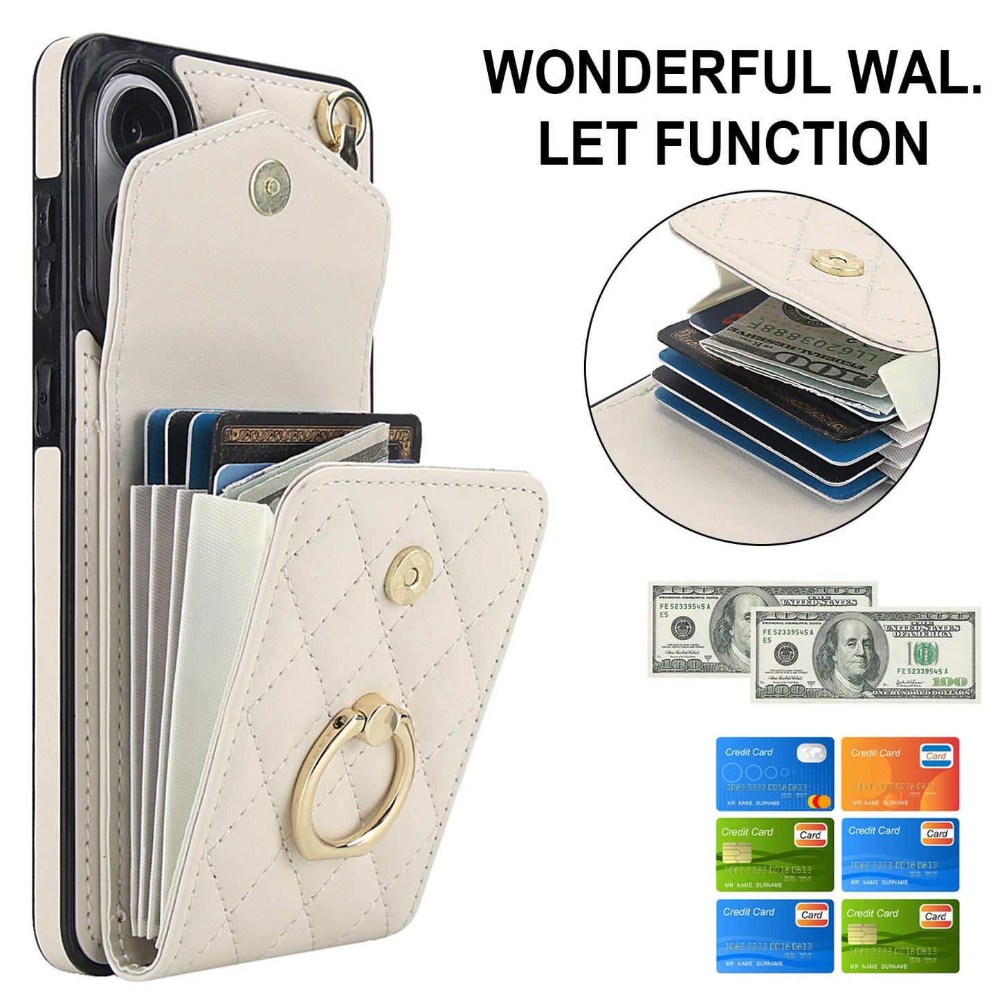 For Samsung Galaxy S25 Edge 5G Rhombic Texture Card Bag Phone Case with Long Lanyard(White)