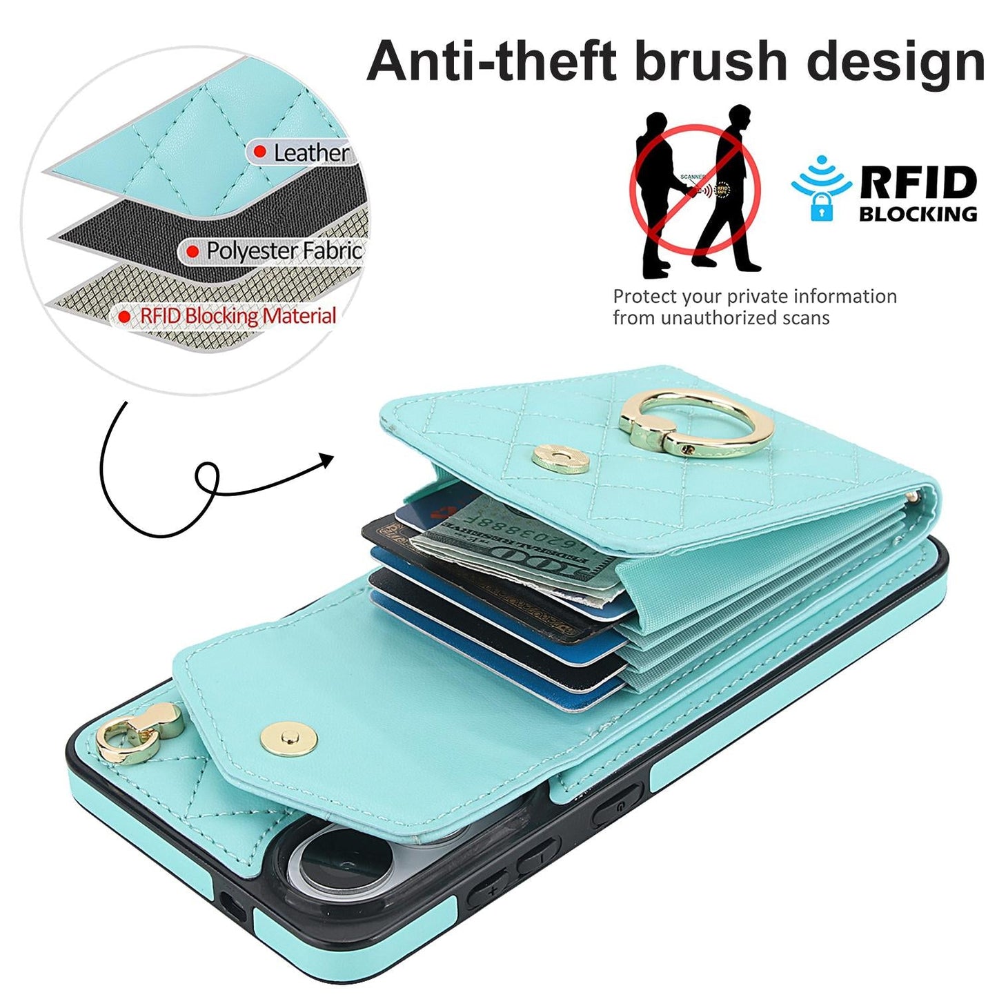 For Samsung Galaxy S25 Edge 5G Rhombic Texture Card Bag Phone Case with Long Lanyard(Mint Green)
