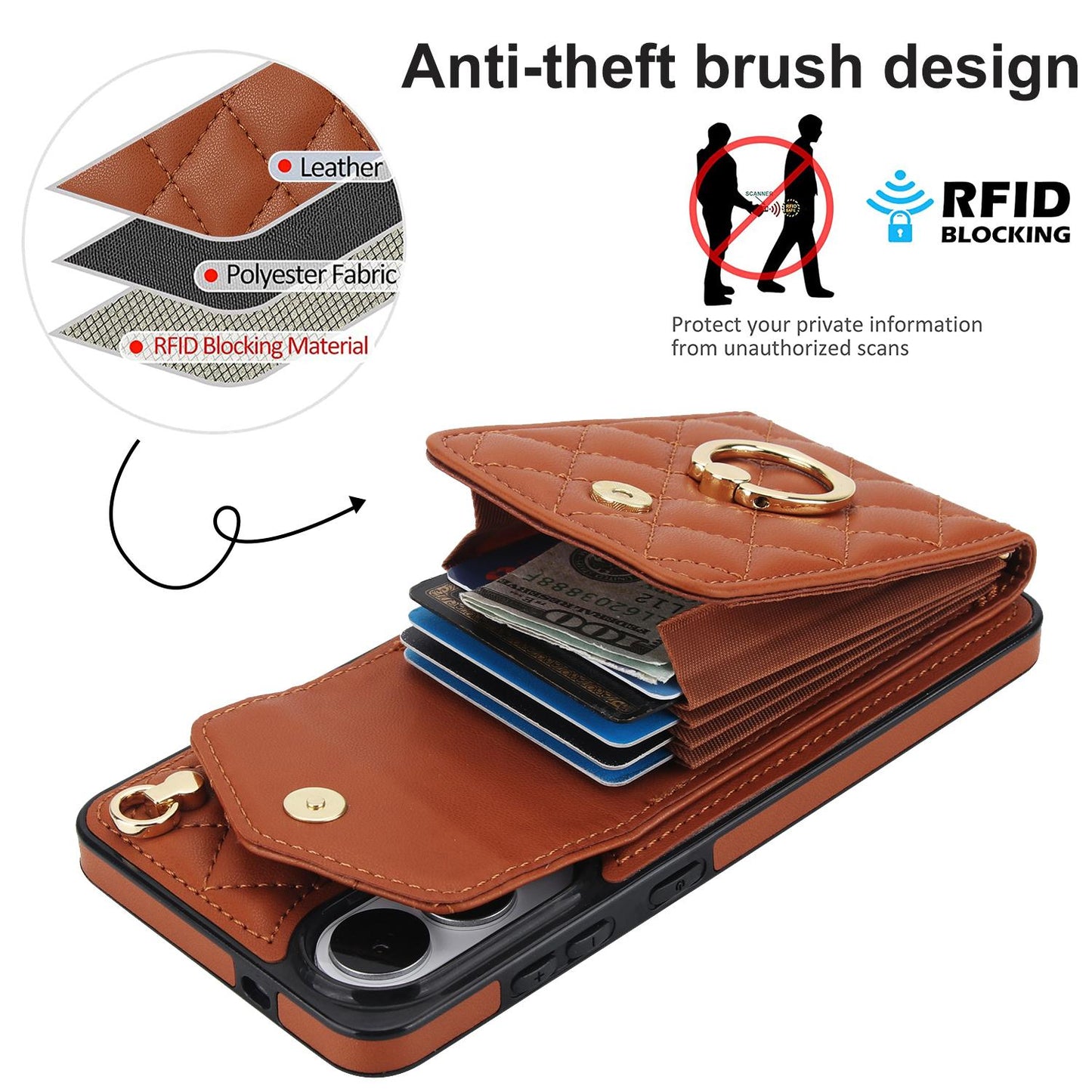 For Samsung Galaxy S25 Edge 5G Rhombic Texture Card Bag Phone Case with Long Lanyard(Brown)