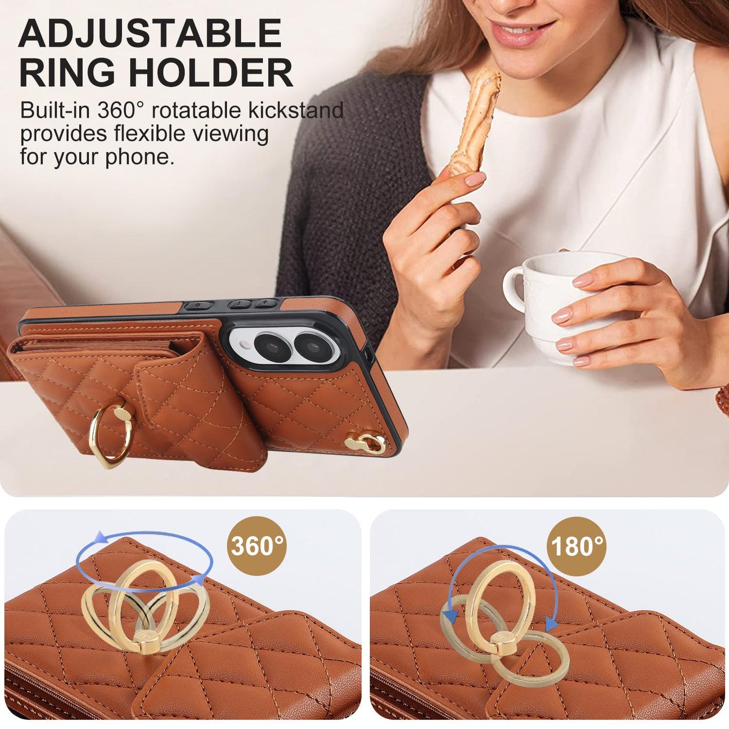 For Samsung Galaxy S25 Edge 5G Rhombic Texture Card Bag Phone Case with Long Lanyard(Brown)