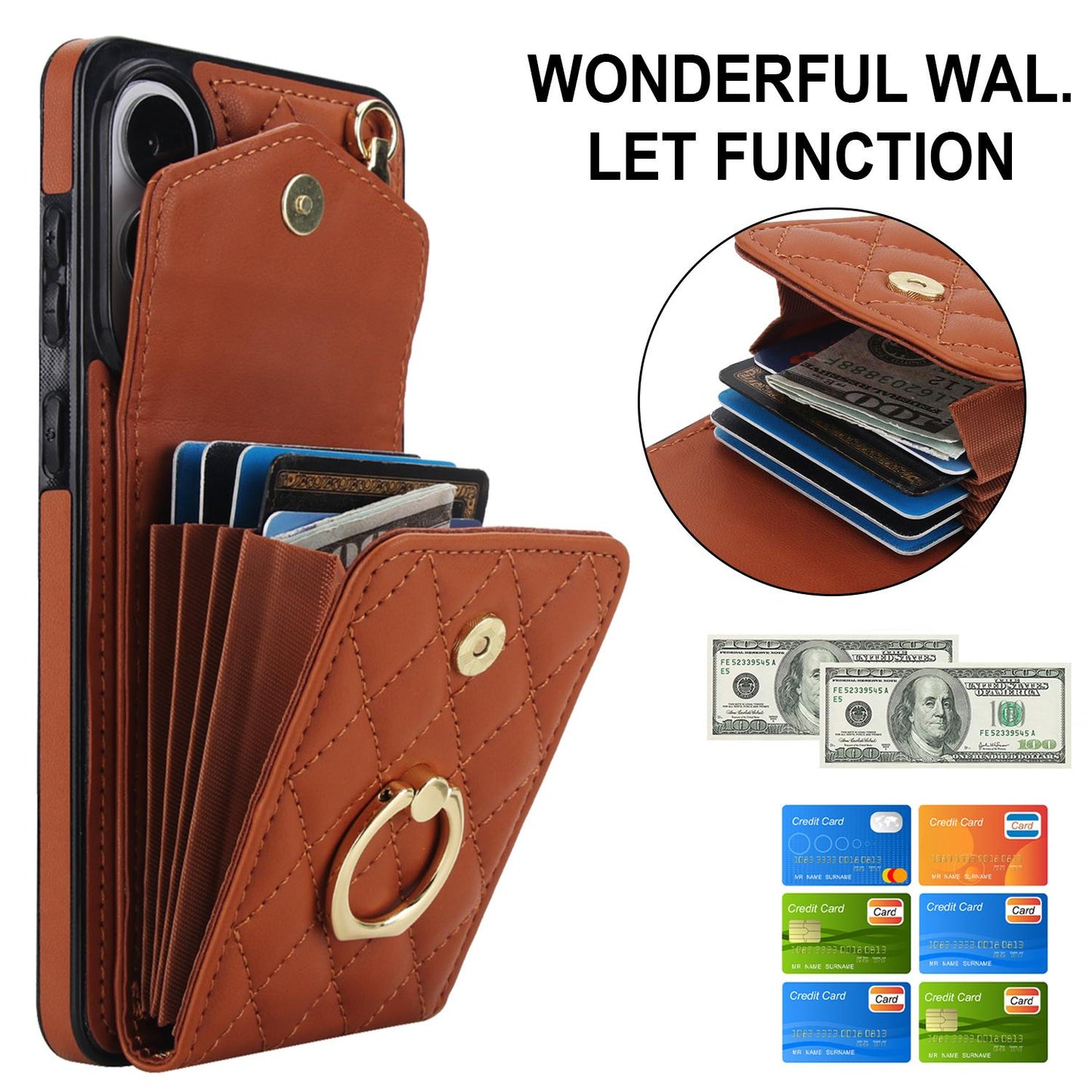 For Samsung Galaxy S25 Edge 5G Rhombic Texture Card Bag Phone Case with Long Lanyard(Brown)