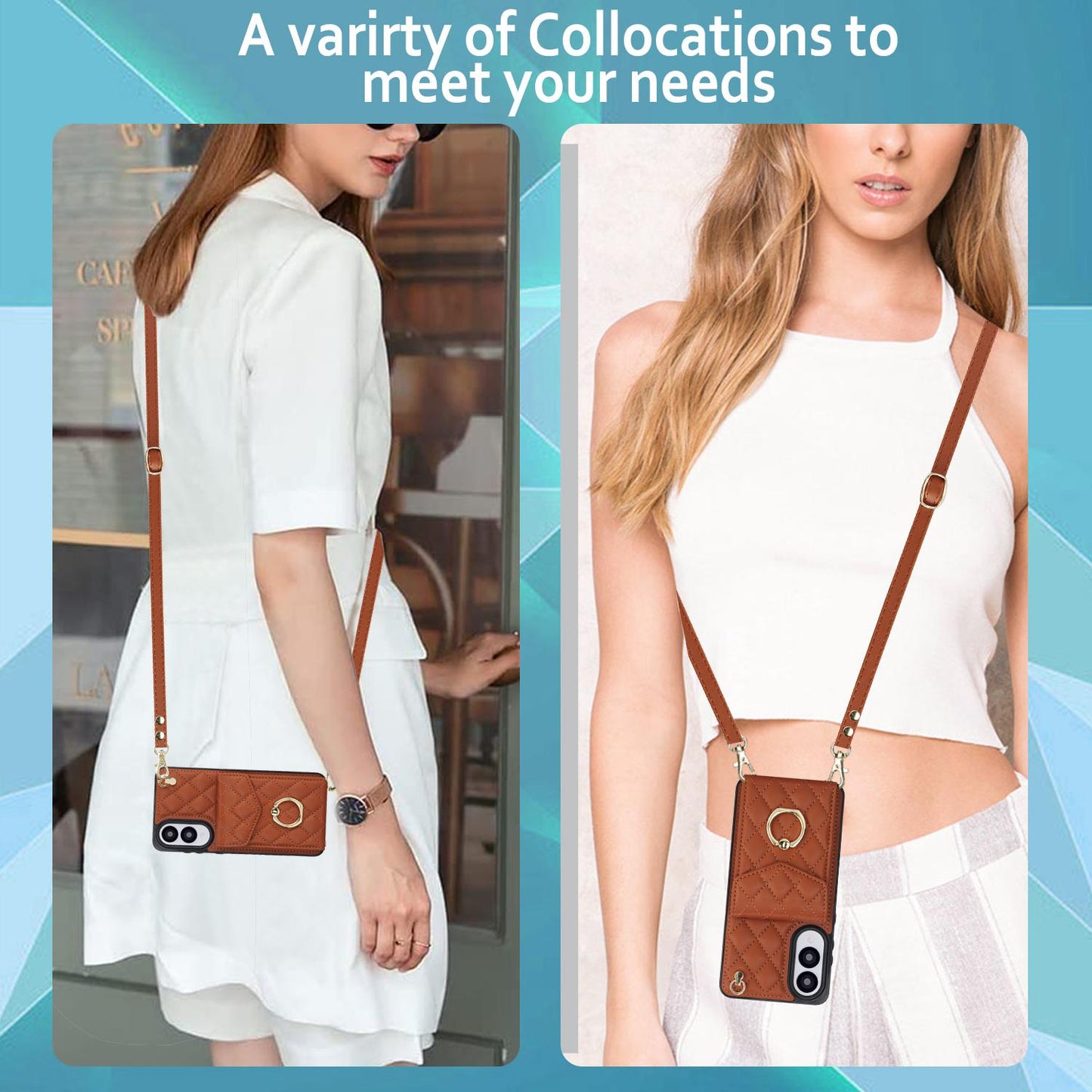 For Samsung Galaxy S25 Edge 5G Rhombic Texture Card Bag Phone Case with Long Lanyard(Brown)