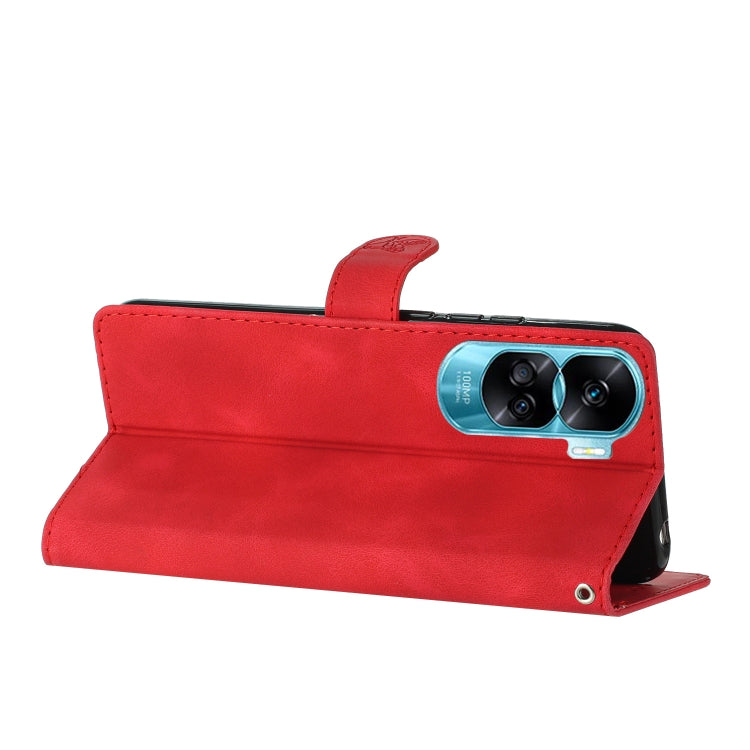 For Honor 90 Lite Flower Butterfly Embossing Pattern Leather Phone Case(Red)