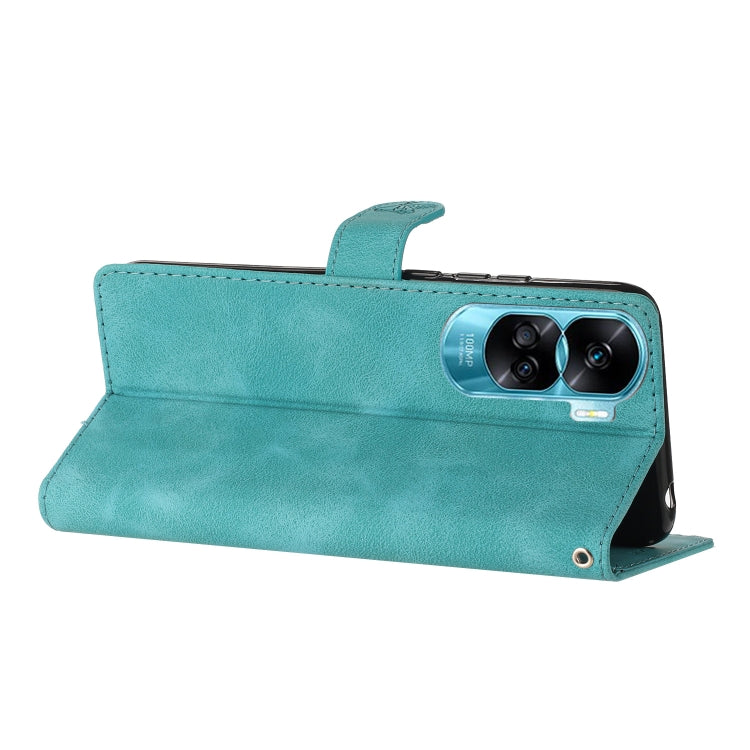 For Honor 90 Lite Flower Butterfly Embossing Pattern Leather Phone Case(Sky Blue)