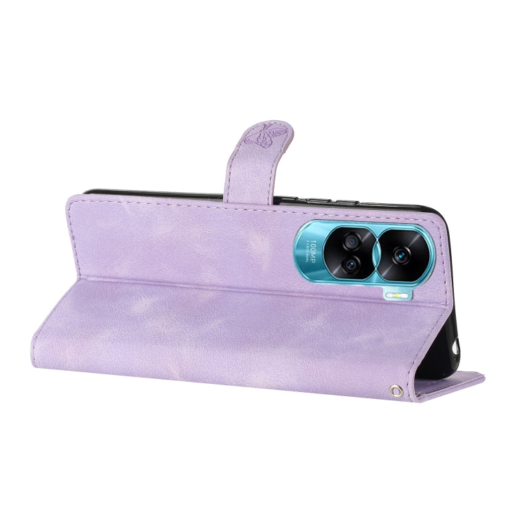 For Honor 90 Lite Flower Butterfly Embossing Pattern Leather Phone Case(Purple)