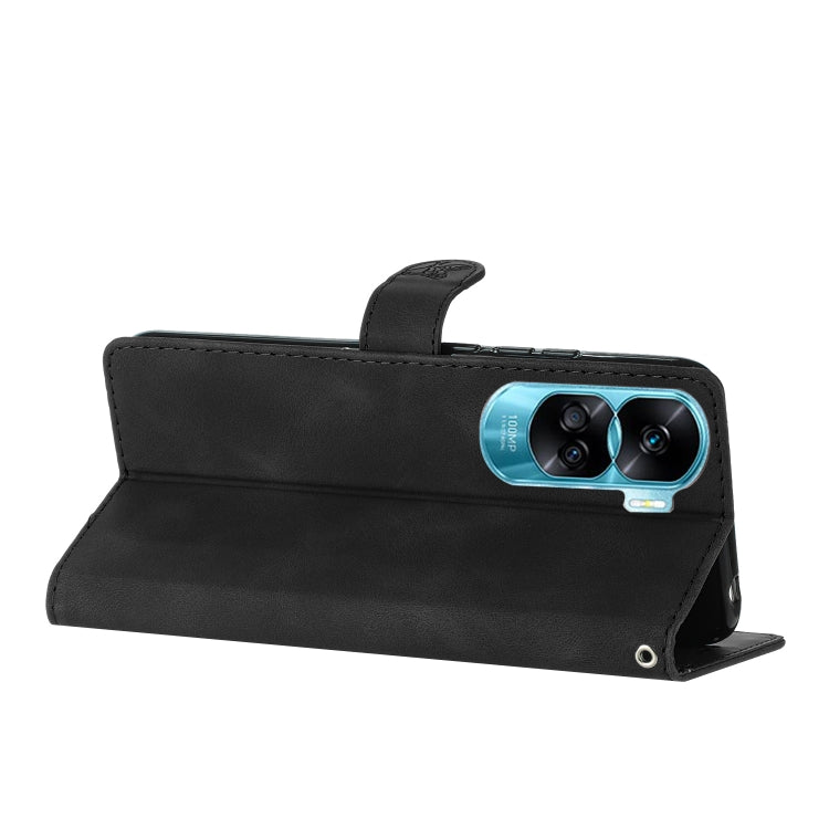 For Honor 90 Lite Flower Butterfly Embossing Pattern Leather Phone Case(Black)