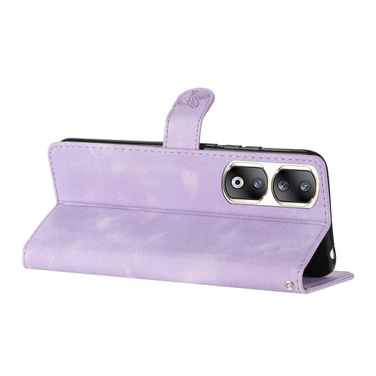 For Honor 90 Pro Flower Butterfly Embossing Pattern Leather Phone Case(Purple)