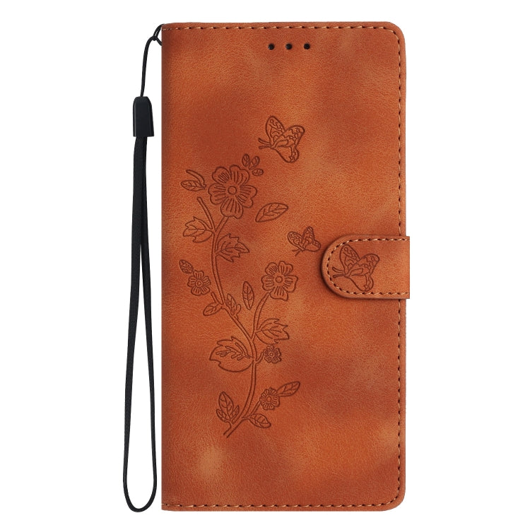 For Honor 90 Flower Butterfly Embossing Pattern Leather Phone Case(Brown)