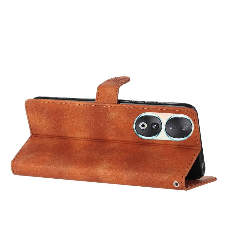 For Honor 90 Flower Butterfly Embossing Pattern Leather Phone Case(Brown)