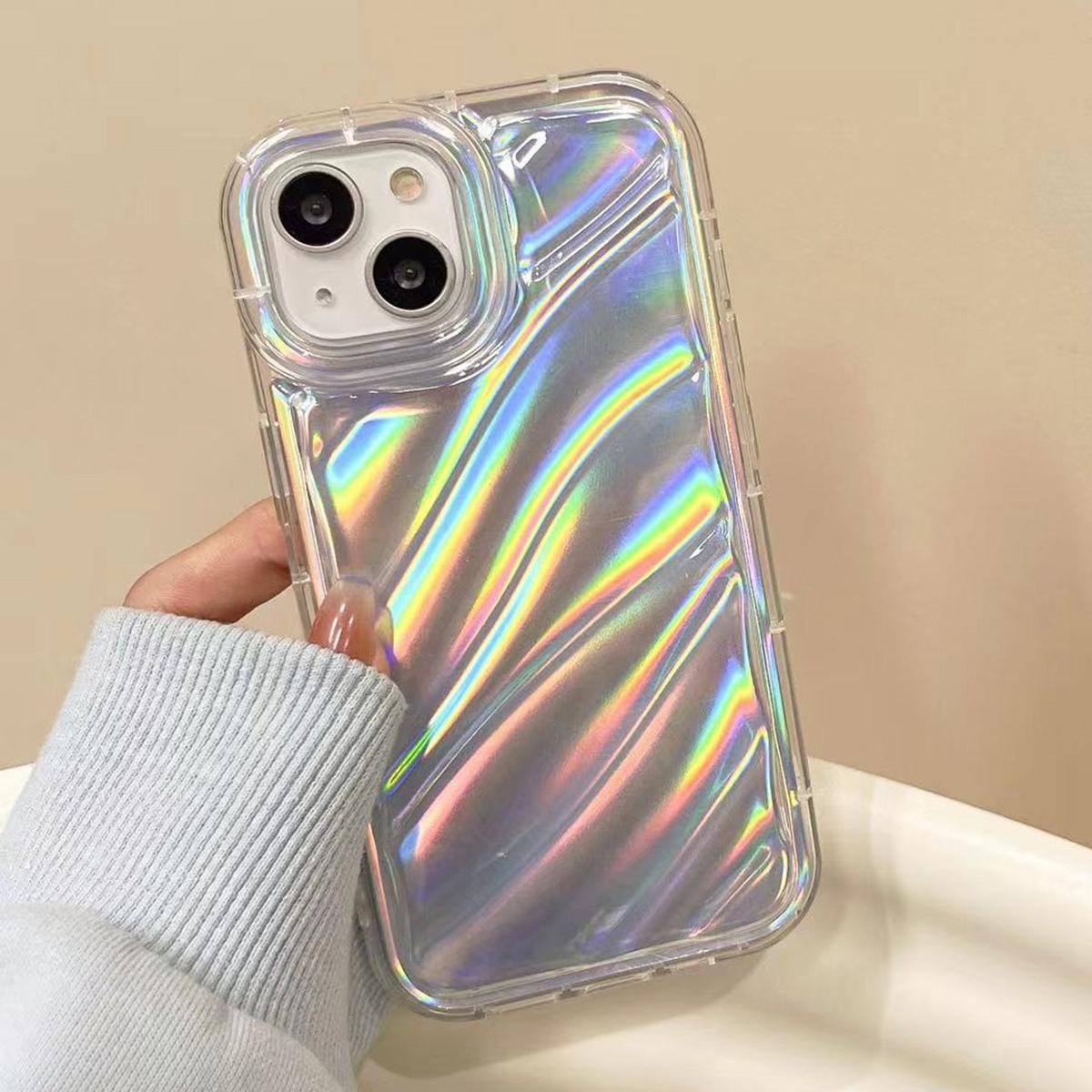 Compatible with iPhone 18 Pro Max Laser Sequin Waves TPU Phone Case - Transparent